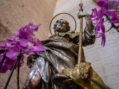 Ci dirigiamo nell�abside sinistro, per ammirare da vicino le statue di San Rocco di Montpellier...